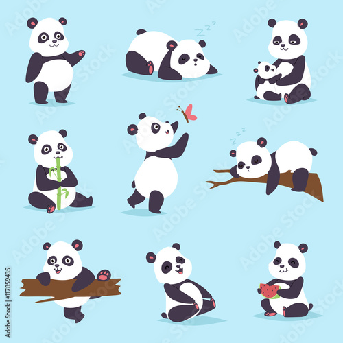 Fototapeta Naklejka Na Ścianę i Meble -  Panda bear vector set.