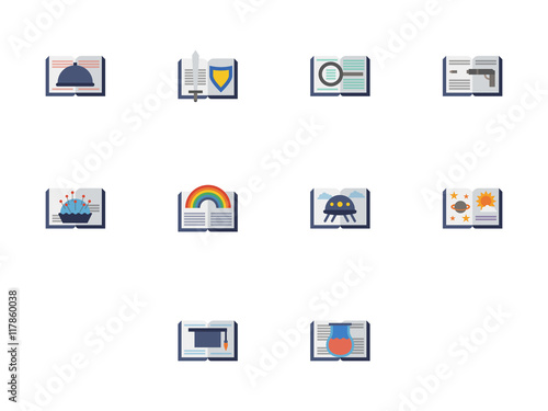 Reading books flat color vector icons