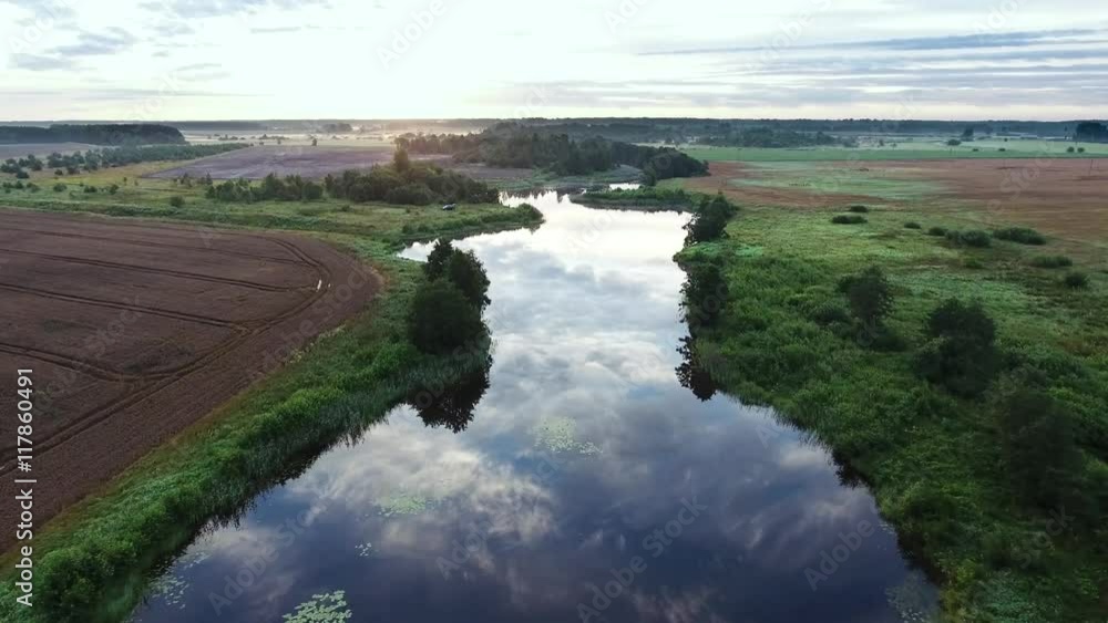 River at morning Birds eye view River at morning Birds eye view