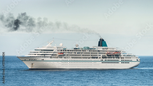 Anchored cruise ship starting engines