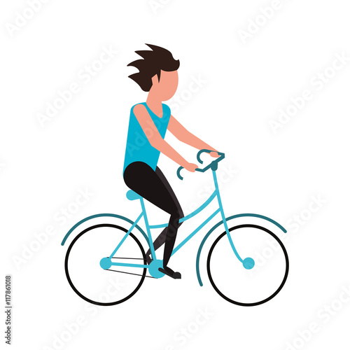 flat design person riding bike icon vector illustration