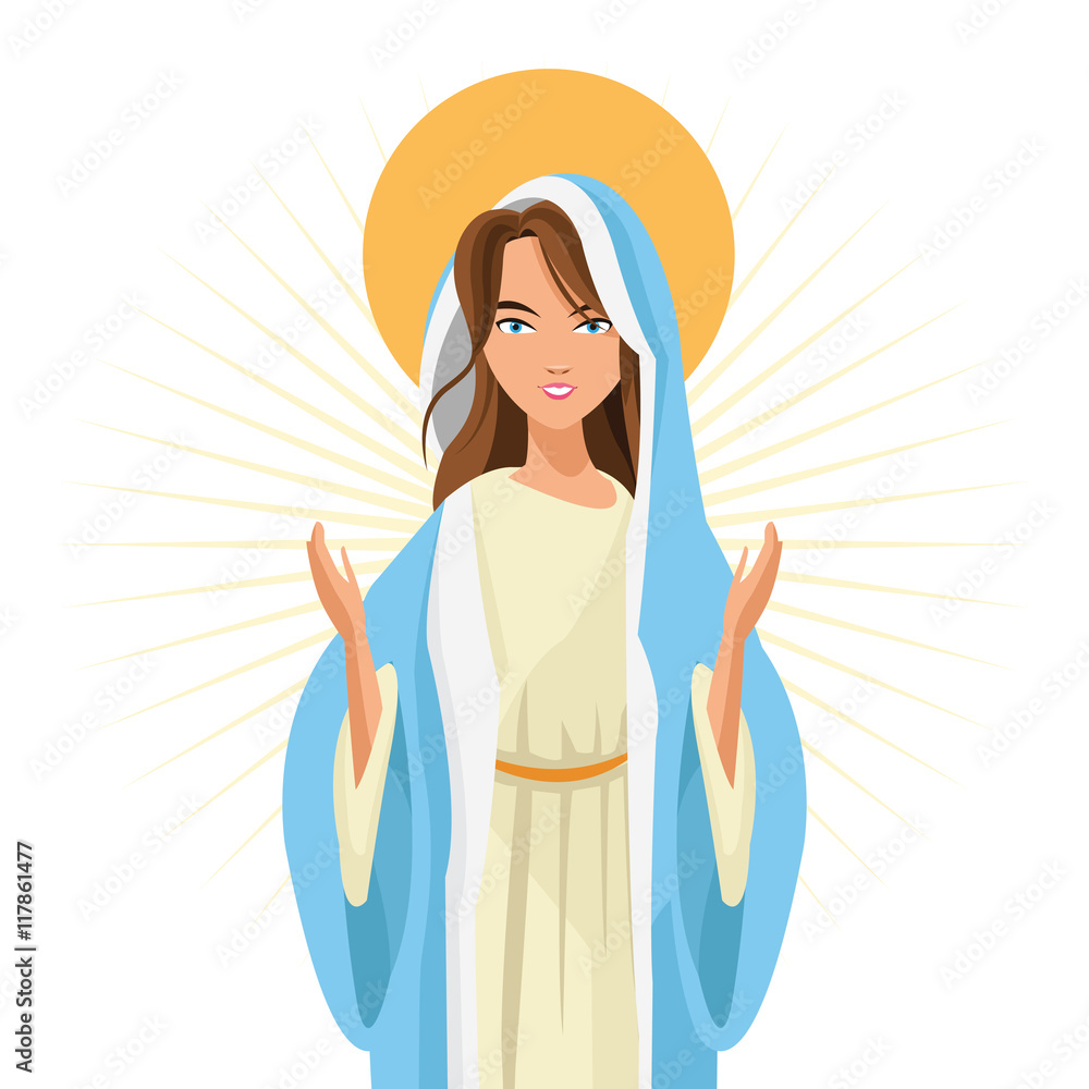 Holy mary woman girl cartoon religion saint icon. Pastel colored and isolated illustration. Vector graphic Holy mary woman girl cartoon religion saint icon. Pastel colored and isolated illustration. Vector graphic