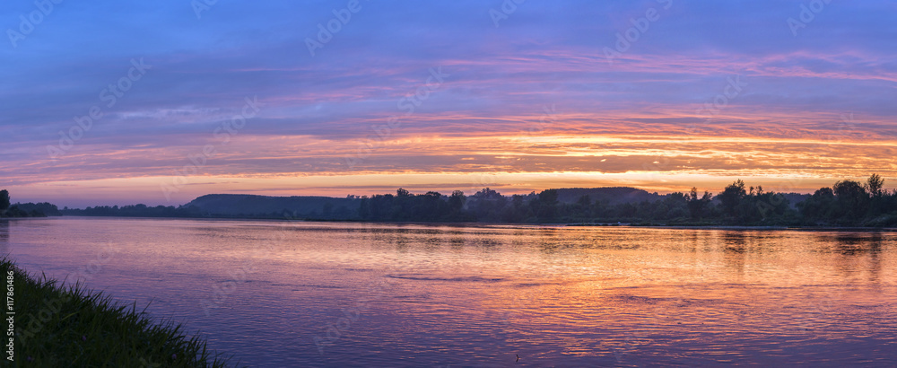 Panorama of Vistula river during sundown