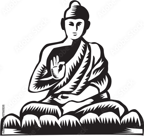 Buddha Lotus Pose Woodcut