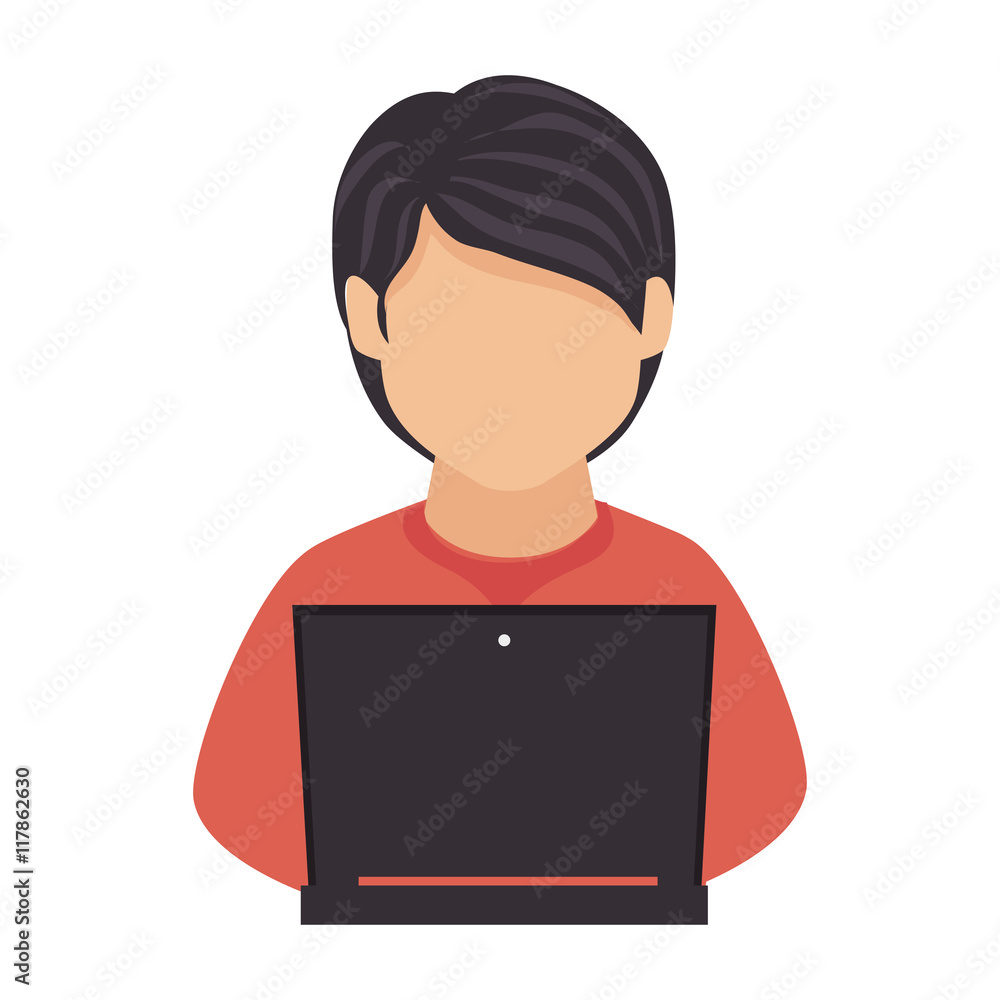 man laptop computer studying education technology vector graphic isolated and flat illustration man laptop computer studying education technology vector graphic isolated and flat illustration