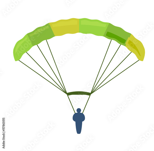 Illustration fly parachute flat icon cartoon graphic. Modern parachute extreme transport sky adventure journey and air parachute travel transportation flight airship. Hight jump down