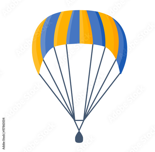 Illustration fly parachute flat icon cartoon graphic. Modern parachute extreme transport sky adventure journey and air parachute travel transportation flight airship. Hight jump down