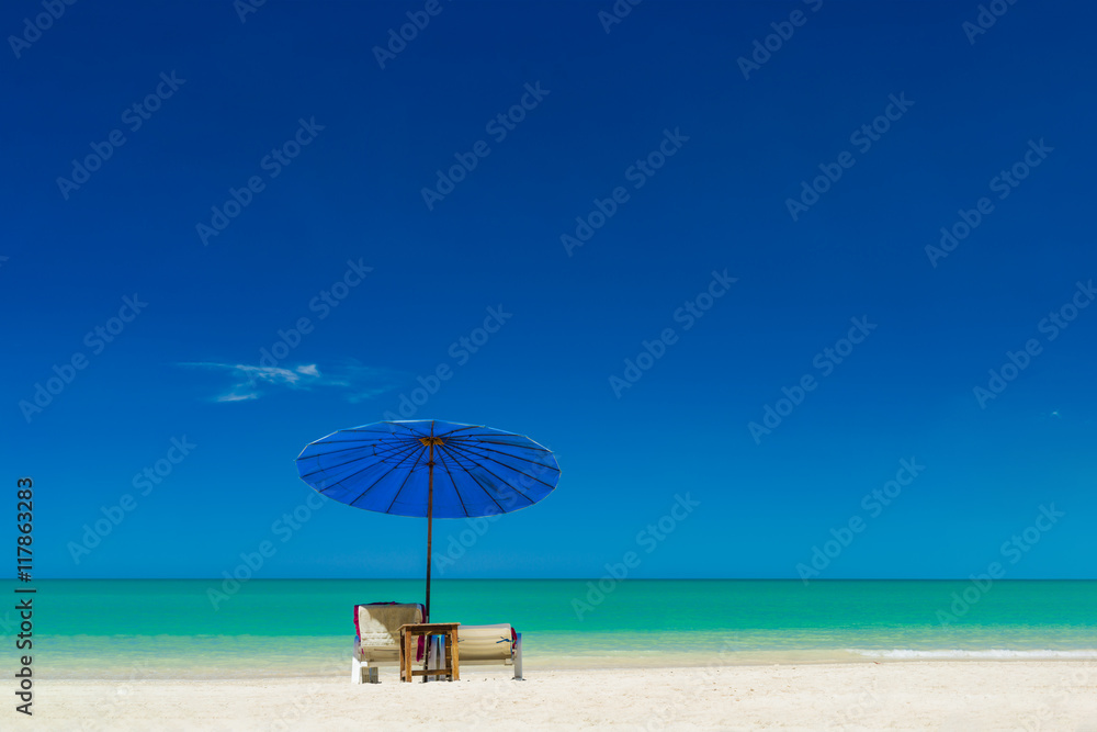Umbrellas and sunbeds on the beach