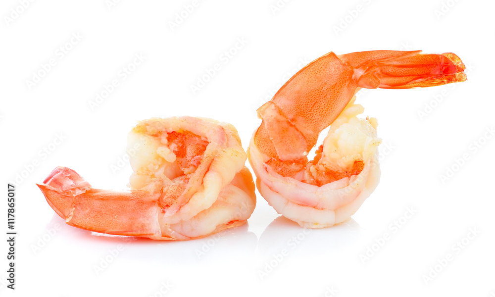Cooked shrimps isolated on white background