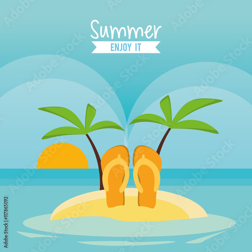 sandals palm tree summer holiday vacation icon. Colorfull and flat illustration. Vector graphic