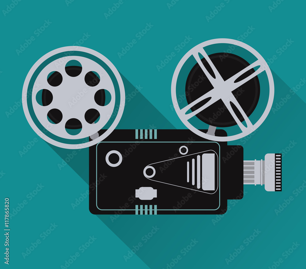 video camera movie film reel going to cinema icon. Colorfull illustration. Vector graphic video camera movie film reel going to cinema icon. Colorfull illustration. Vector graphic