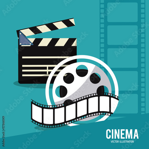 clapboard film strip reel movie film going to cinema icon. Colorfull illustration. Vector graphic