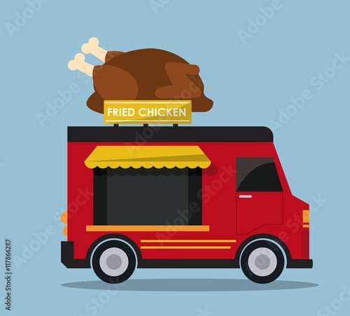 chicken truck fast food delivery transportation creative icon. Colorfull illustration. Vector graphic