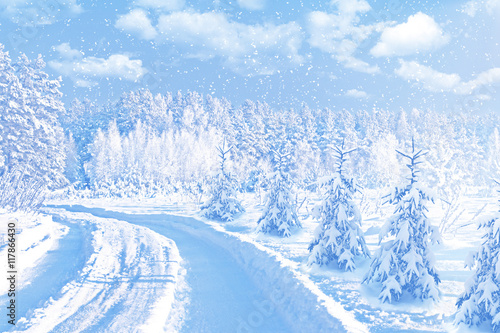  woods. Winter landscape. Snow covered trees. christmas backgrou