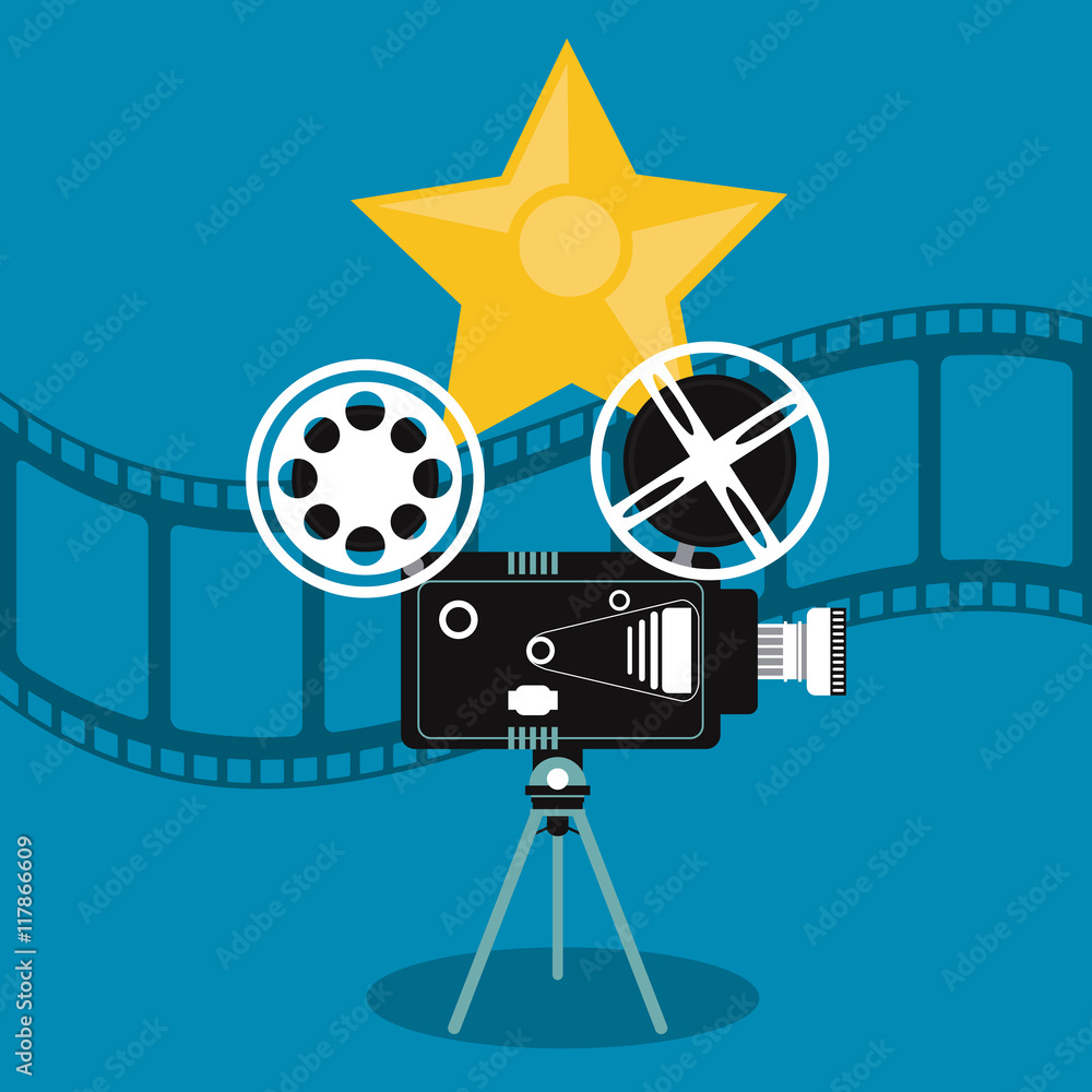 video camera star movie film reel cinema icon. Colorfull illustration.  Vector graphic Stock Vector