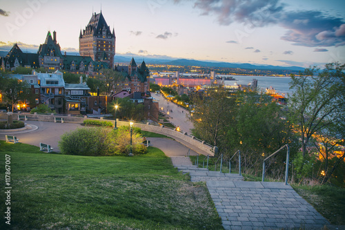 chateau forntenac and old quebec city in blue hour photo