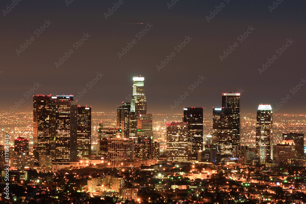 Skyscrapers in Downtown Los Angeles at night