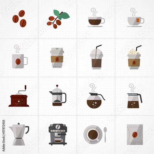 flat icons vector collection with colors of coffee icons set vector