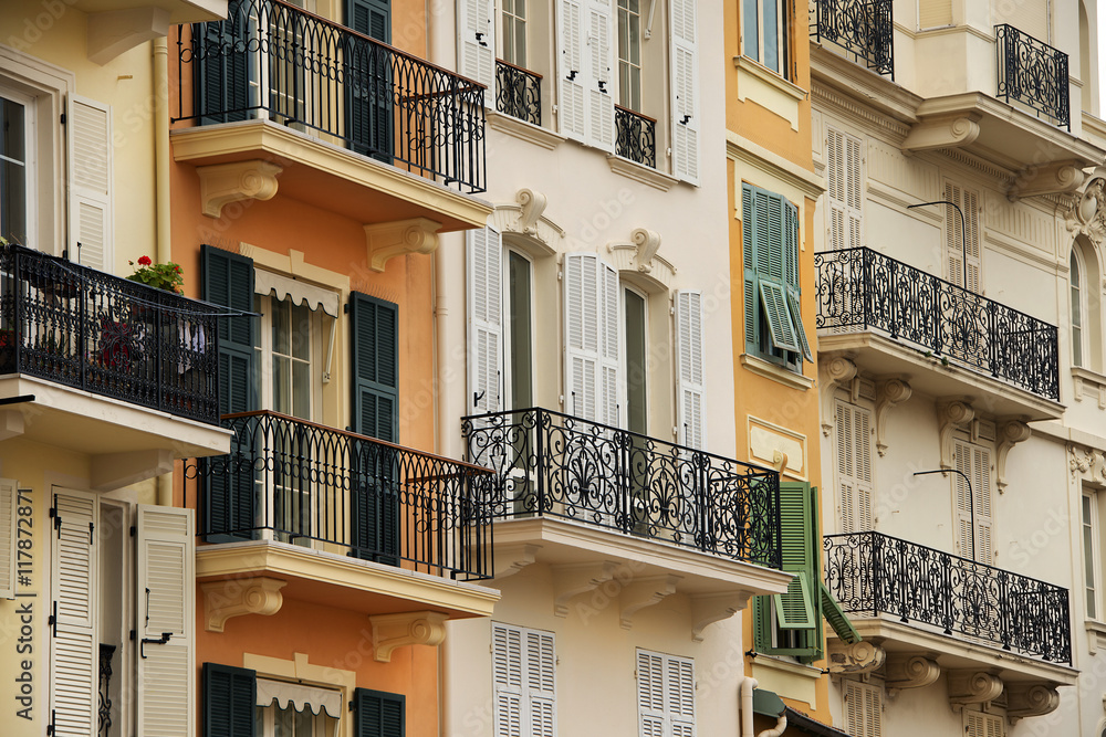 detail of facades of houses in Monaco