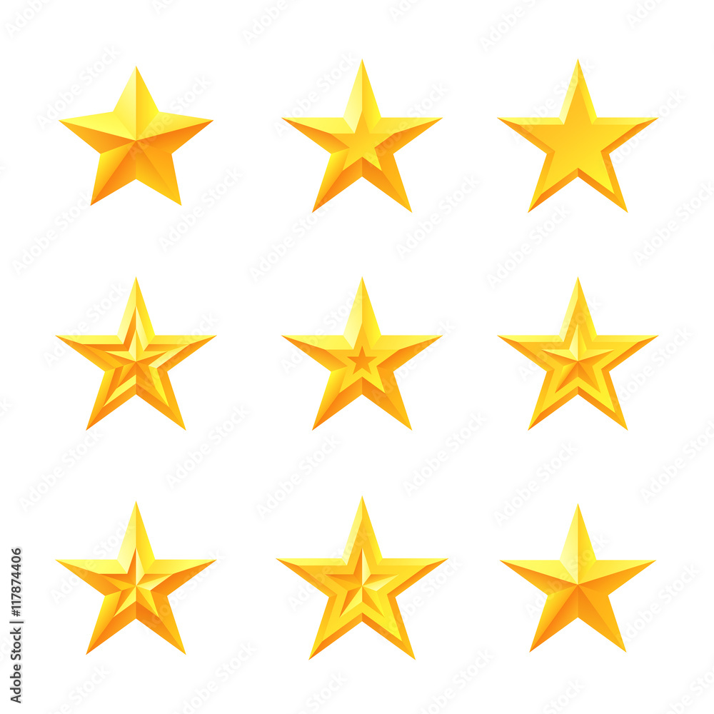 Gold star icons in different style. Gold star icons in different style.