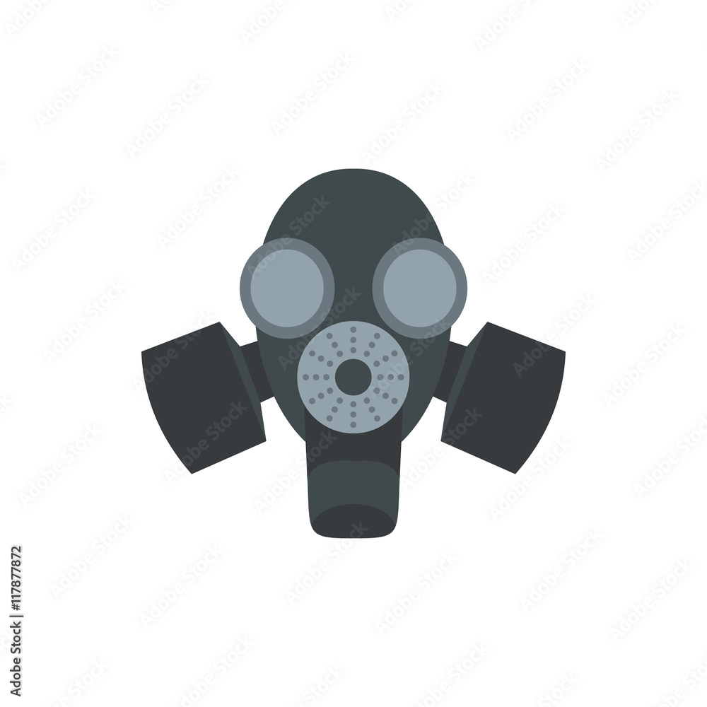 Black gas mask icon in flat style on a white background