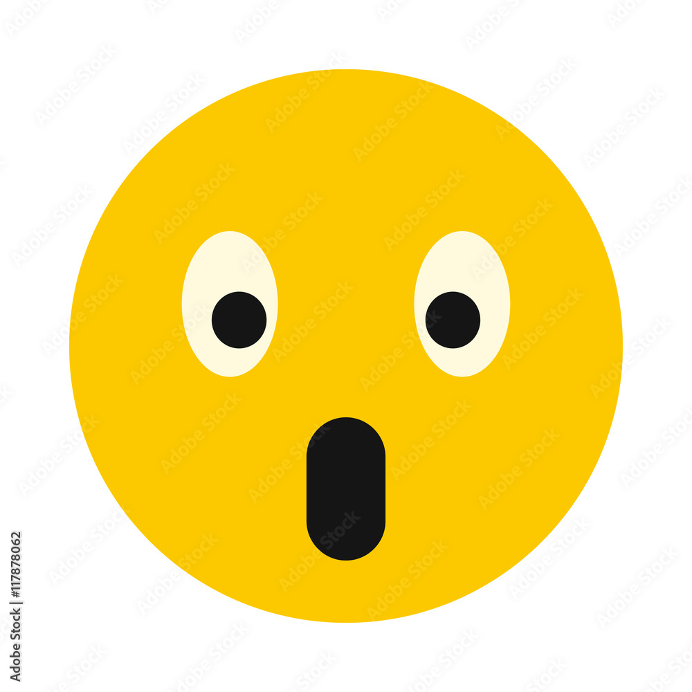 Fototapeta premium Surprised smiley icon in flat style isolated on white background. Facial expressions symbol