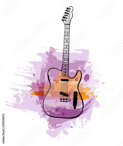 Vector and watercolor imitation drawing of electric guitar