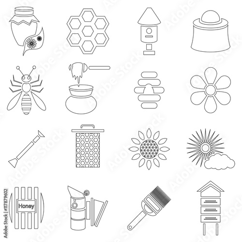 Outline apiary icons set. Universal apiary icons to use for web and mobile UI, set of basic apiary elements vector illustration