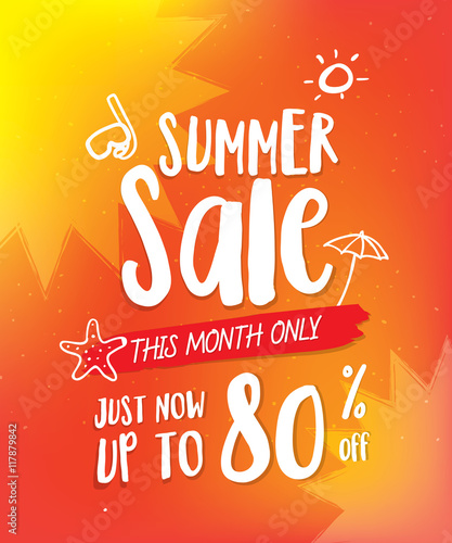 Summer Sale heading design on orange and cute hand draw style fo