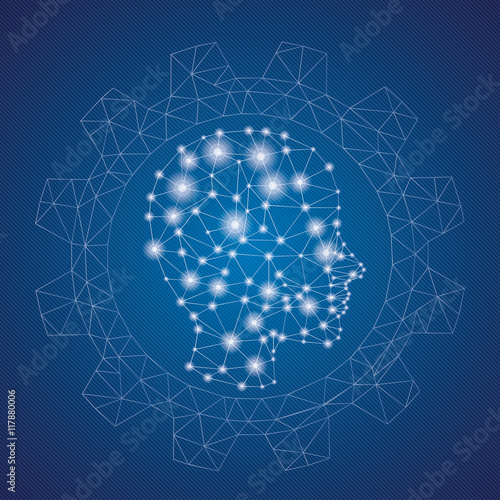 Low Poly Human Head Networks Lights Sky Gear Wheel