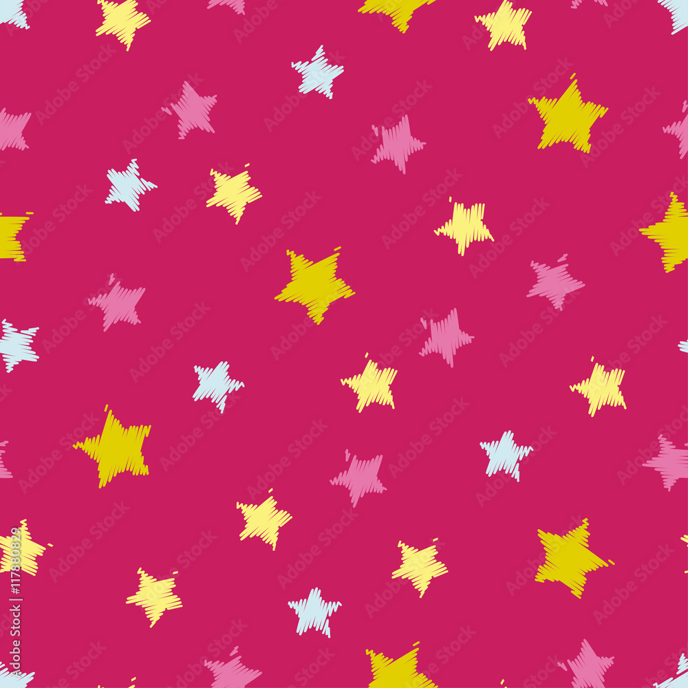 Seamless vector background with decorative stars. Print. Cloth design, wallpaper.