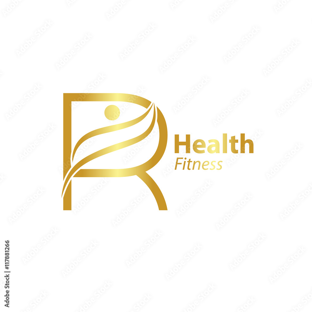 Abstract letter R logo design template with Health Fitness Logo gold Abstract letter R logo design template with Health Fitness Logo gold