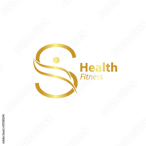 Abstract letter S logo design template with Health Fitness Logo gold