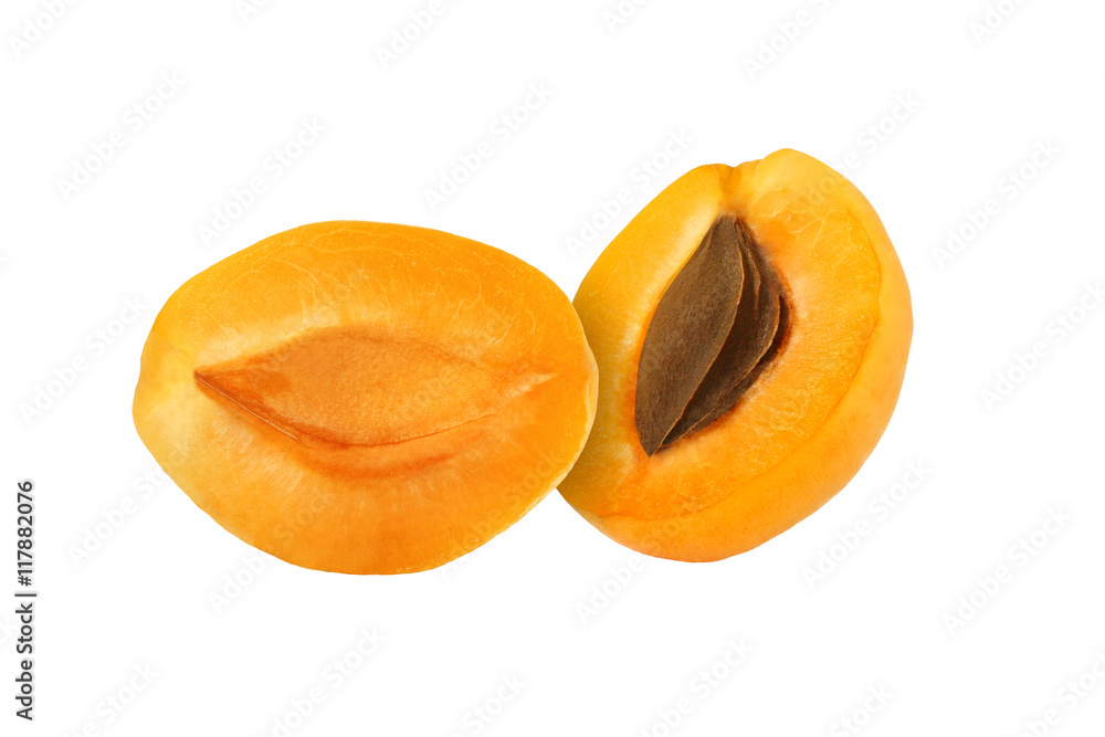 cut apricot fruits isolated on white background, with clipping p cut apricot fruits isolated on white background, with clipping p