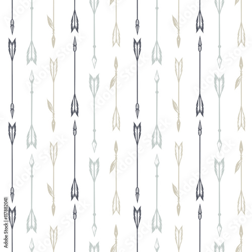 Boho style seamless pattern with hand drawn arrows. Vector illustration