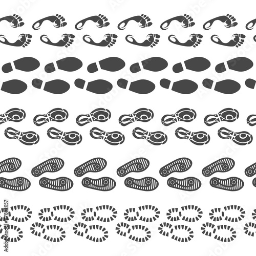 Footprint seamless borders set vector isolated on white