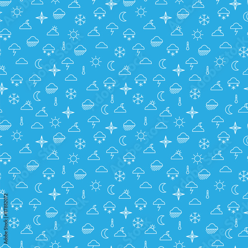 Seamless pattern with weather icons. Clouds sun moon snow vector illustration