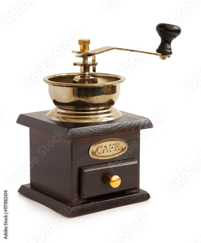 Traditional wooden coffee mill grinder