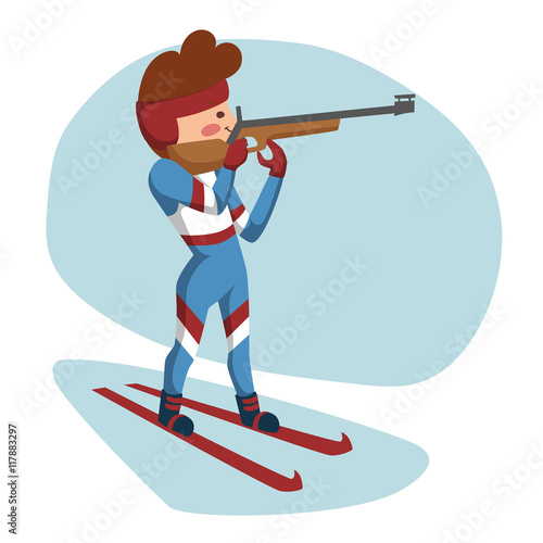 Biathlete on the slopes, preparing to fire.