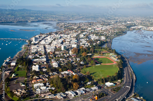Aerial view of Tauranga City and Harbour, New Zealand