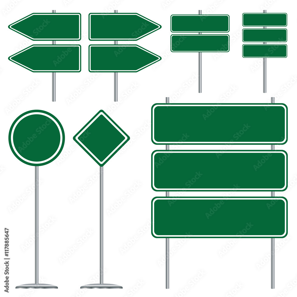Blank green and white road sign design on white background. Stock