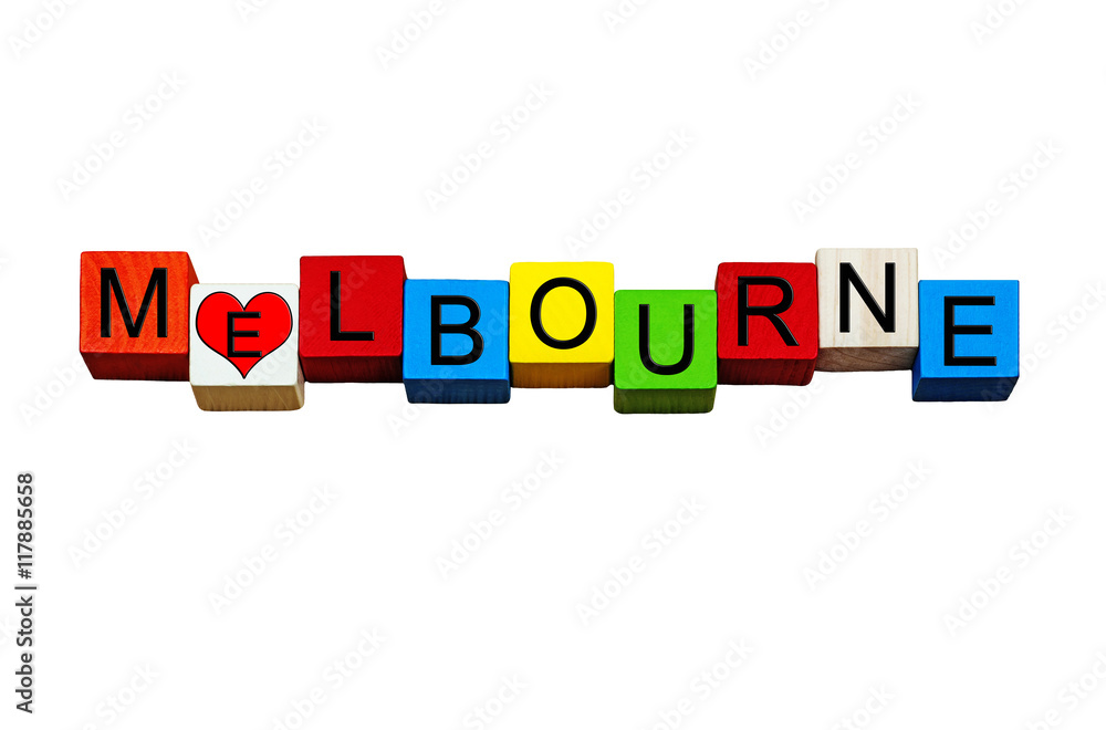 I Love Melbourne, sign series for vacations, Australia. Isolated. I Love Melbourne, sign series for vacations, Australia. Isolated.