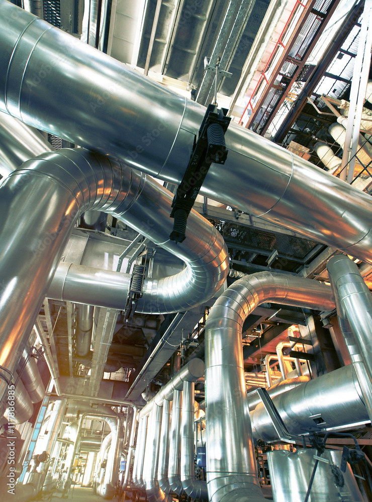 Fototapeta premium Industrial zone, Steel pipelines in insulation