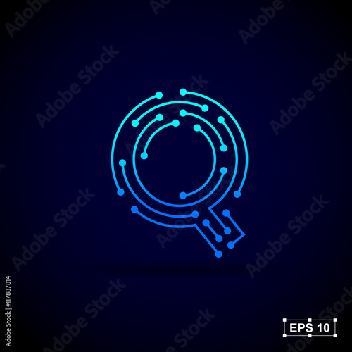 Letter Q logo design template,Technology abstract dot connection cross vector logo icon circle logotype
