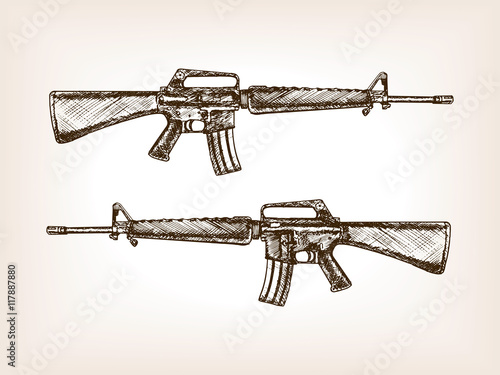 Automatic rifle hand drawn sketch vector