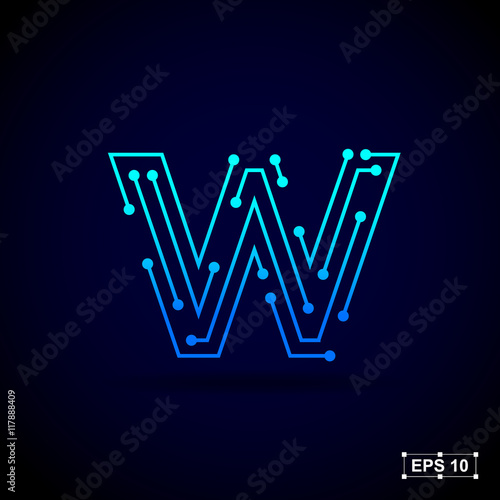 Letter W logo design template,Technology abstract dot connection cross vector logo icon circle logotype
