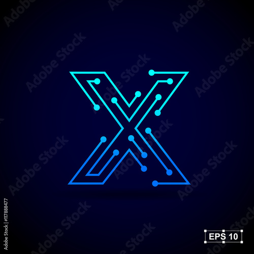 Letter X logo design template,Technology abstract dot connection cross vector logo icon circle logotype