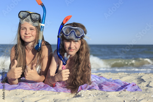 Girl with mask and snorkel for scuba diving.
