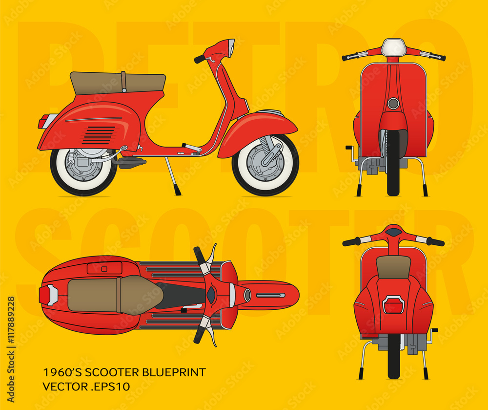 Naklejka premium Retro scooter blueprint