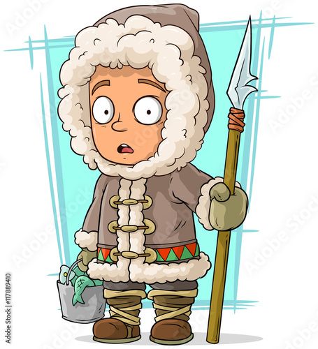 Cartoon eskimo boy with spear and fish
